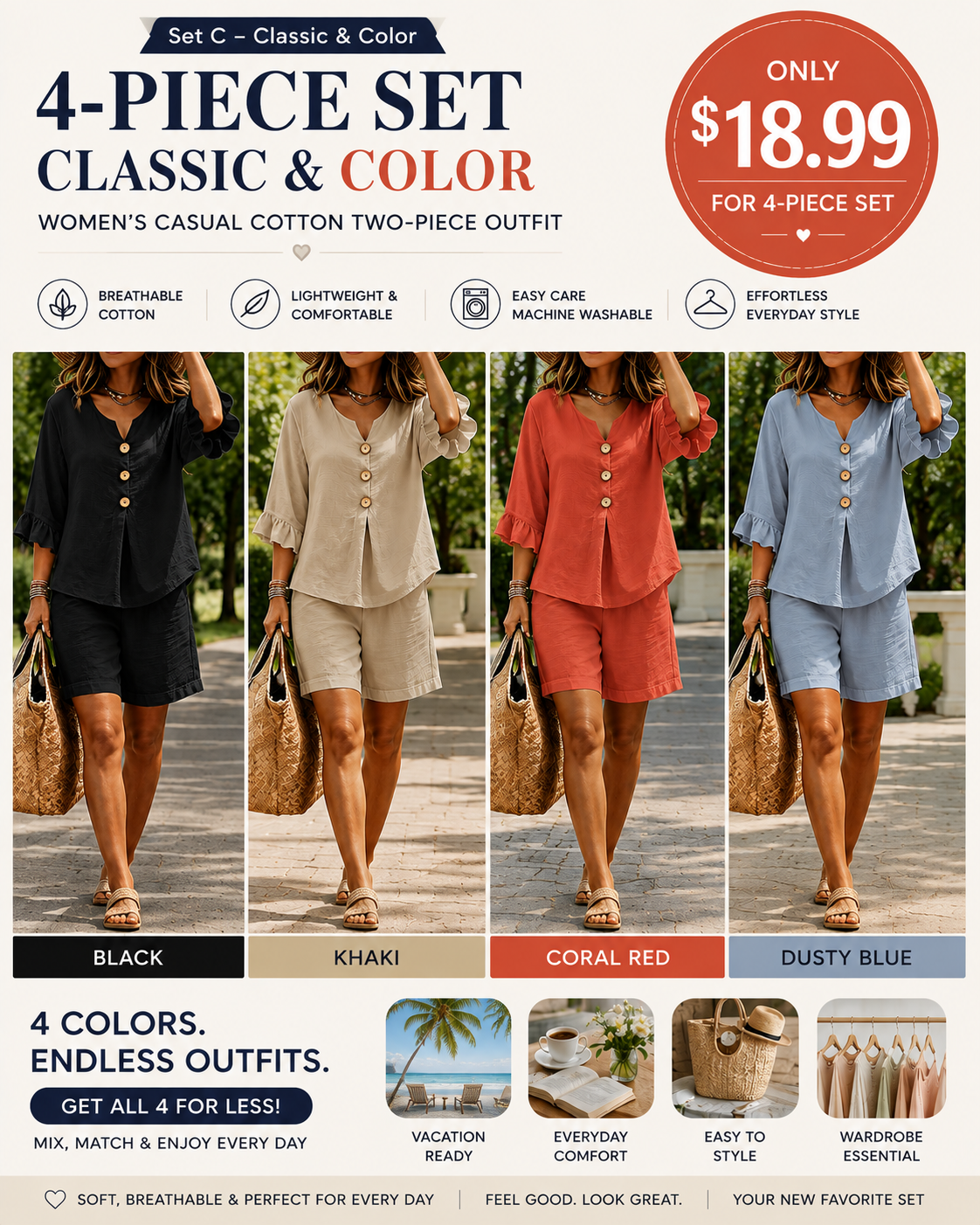 Women's Casual Cotton Two-Piece Outfit