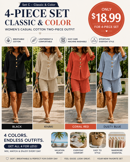 Women's Casual Cotton Two-Piece Outfit