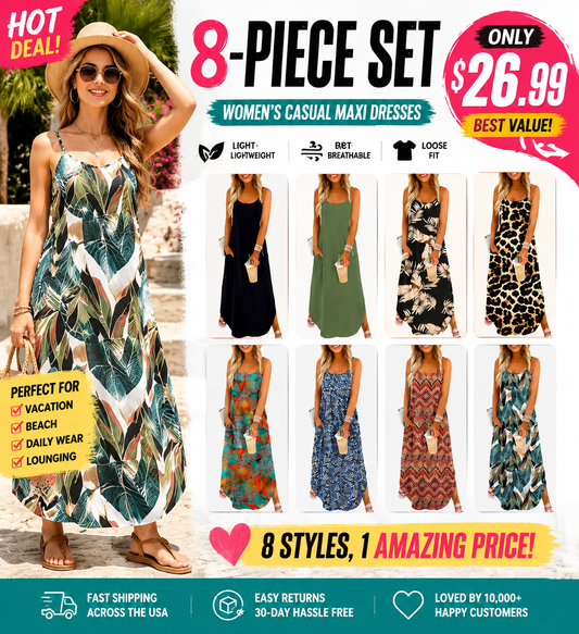 Women’s Casual Maxi Dress – Spaghetti Strap Summer Sundress for Vacation & Beach Days