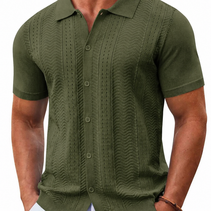 ⭐ Men's Premium Knit Button Down Shirt – Lightweight Short Sleeve Summer Casual Shirt for Beach & Vacation