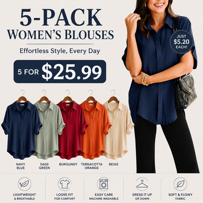 Women's Loose Fit Button Down Blouse – Elegant Short Sleeve Summer Top for Everyday Wear