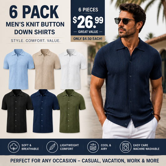 ⭐ Men's Premium Knit Button Down Shirt – Lightweight Short Sleeve Summer Casual Shirt for Beach & Vacation
