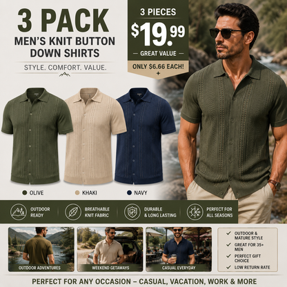 ⭐ Men's Premium Knit Button Down Shirt – Lightweight Short Sleeve Summer Casual Shirt for Beach & Vacation