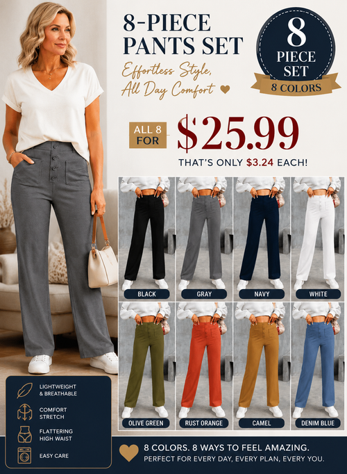 Women’s High-Waisted Stretch Pants – Comfortable Straight-Leg Pants with Pockets