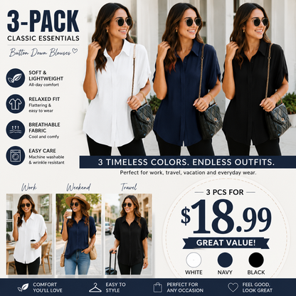 Women's Loose Fit Button Down Blouse – Elegant Short Sleeve Summer Top for Everyday Wear