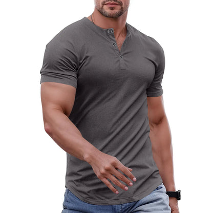 Men's Plain Muscle Slim Fitted Henley Shirts