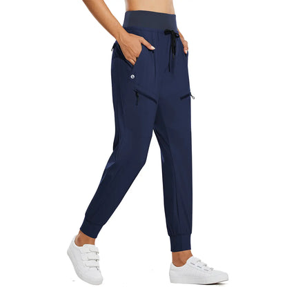 Women’s High-Waisted Cargo Joggers – Lightweight Quick-Dry Travel Pants with 5 Pockets, UPF 50+ Athletic Workout Pants, 25.5" & 28" Inseam