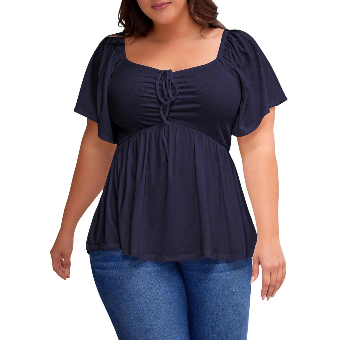 Women’s Plus Size Sweetheart Neck Ruched Peplum Blouse