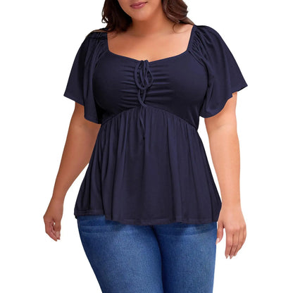 Women’s Plus Size Sweetheart Neck Ruched Peplum Blouse