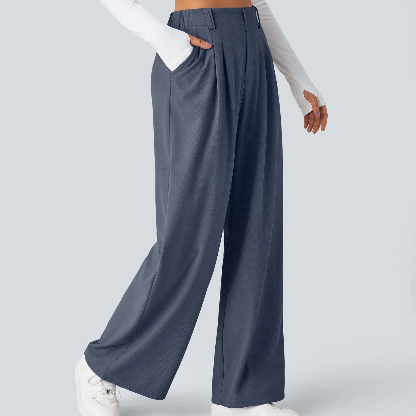 Flex High Waisted Pocket Wide Leg Waffle Work Pants