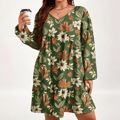 Women's Elegant Maple Leaf Print Dress