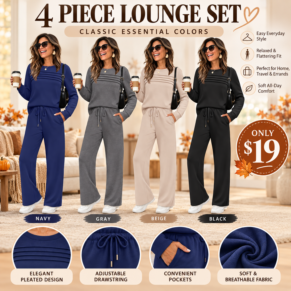 Women's Crew Neck Top & Drawstring Pants Set