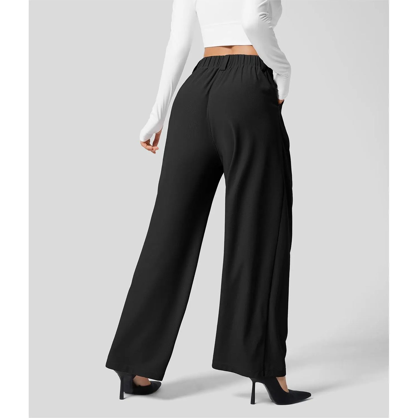 Flex High Waisted Pocket Wide Leg Waffle Work Pants