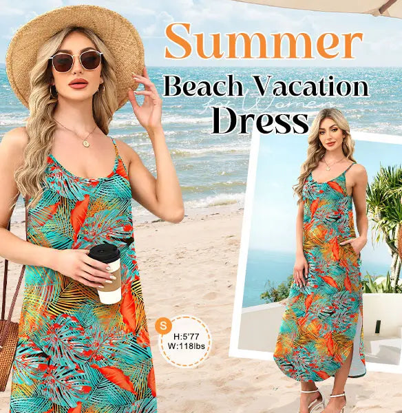 Women’s Casual Maxi Dress – Spaghetti Strap Summer Sundress for Vacation & Beach Days