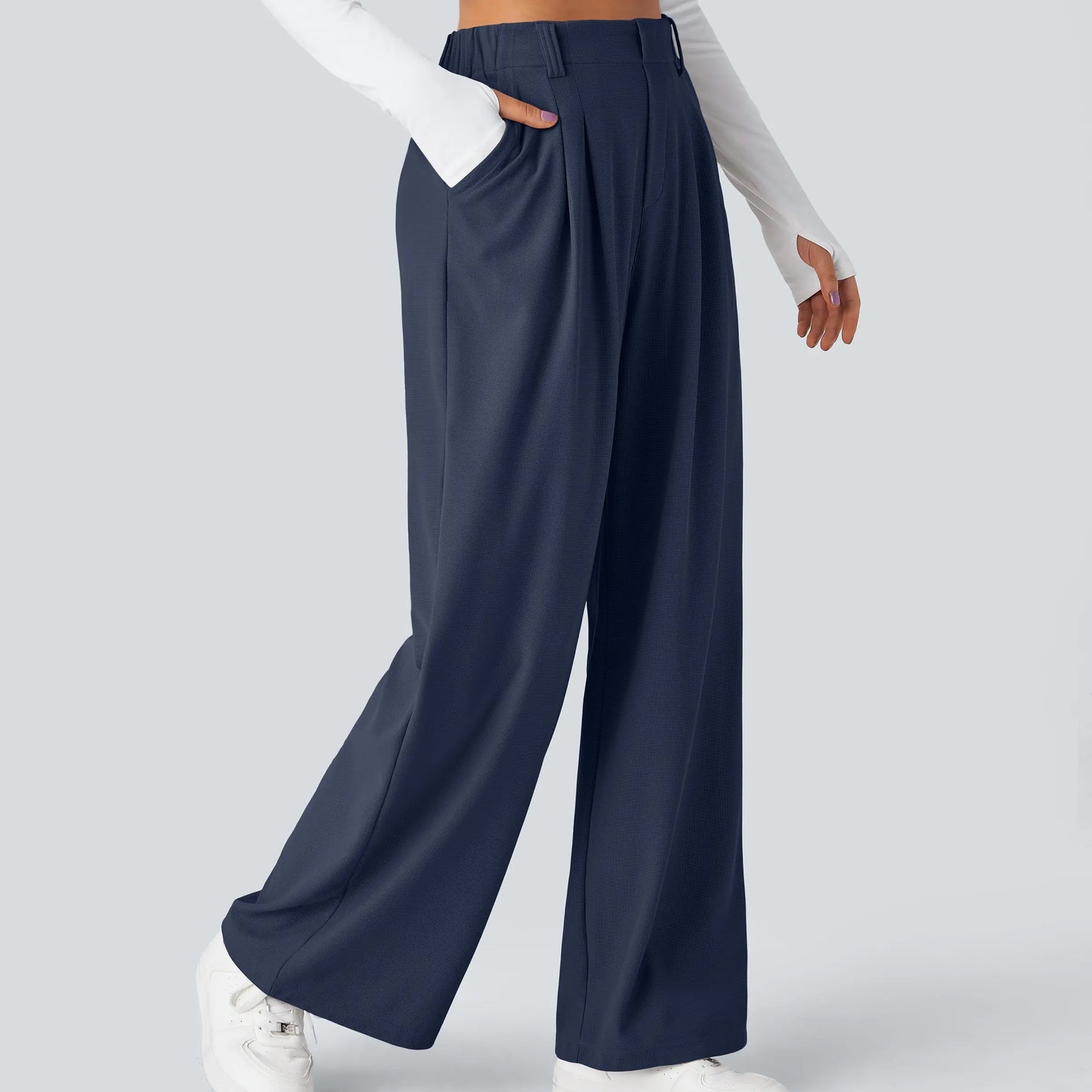 Flex High Waisted Pocket Wide Leg Waffle Work Pants
