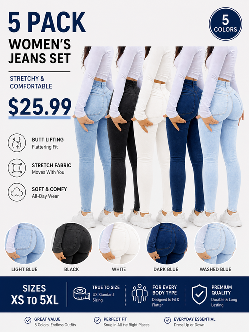 Women's High Waisted Skinny Jeans – Stretch Butt Lifting Slim Fit Denim Pants for Everyday Wear