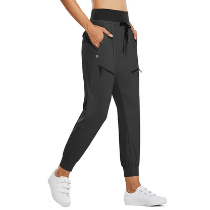 Women’s High-Waisted Cargo Joggers – Lightweight Quick-Dry Travel Pants with 5 Pockets, UPF 50+ Athletic Workout Pants, 25.5" & 28" Inseam