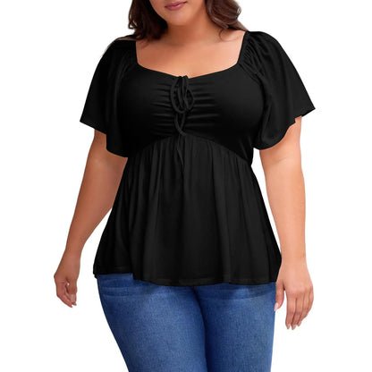 Women’s Plus Size Sweetheart Neck Ruched Peplum Blouse