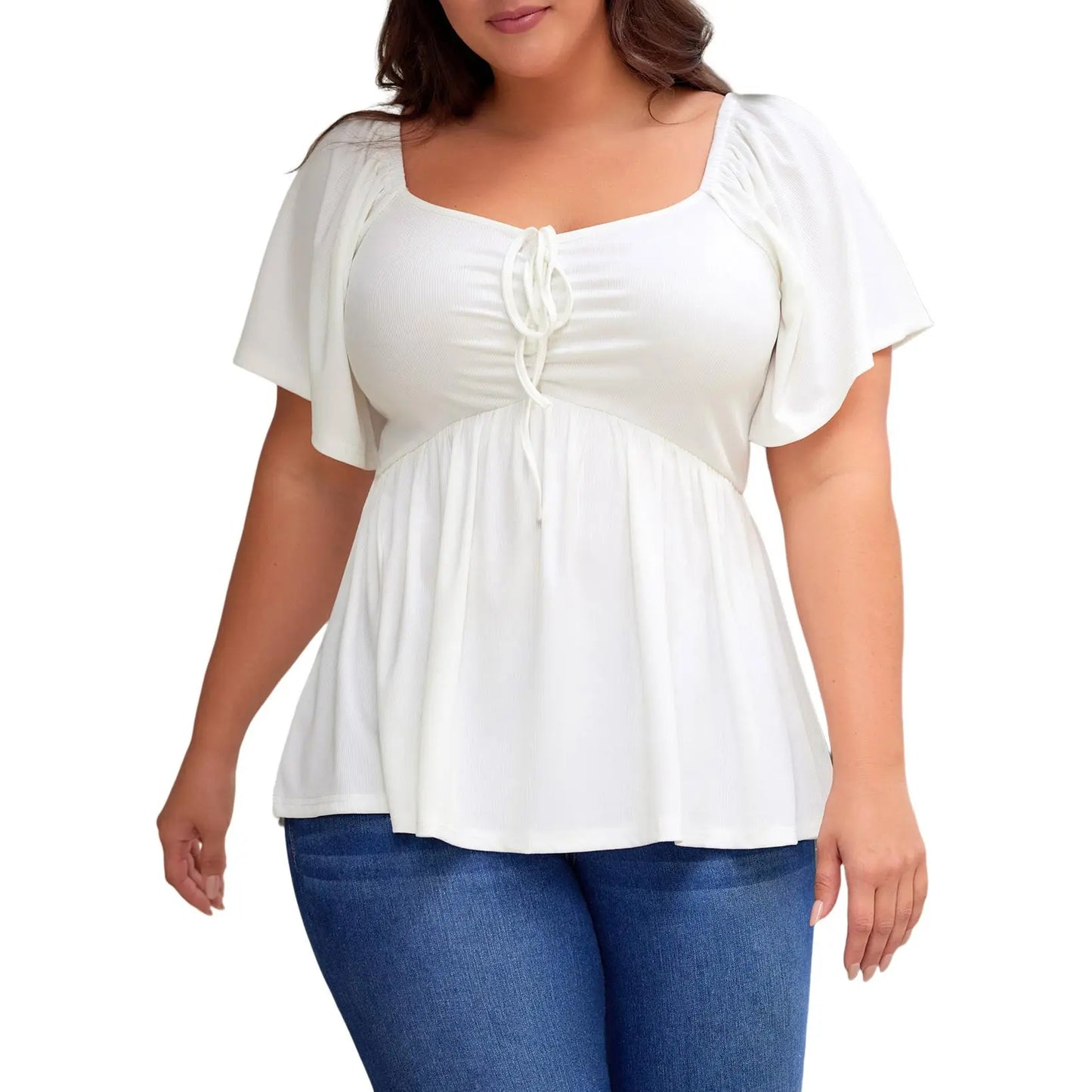 Women’s Plus Size Sweetheart Neck Ruched Peplum Blouse