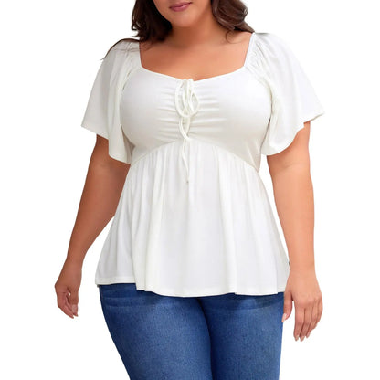 Women’s Plus Size Sweetheart Neck Ruched Peplum Blouse