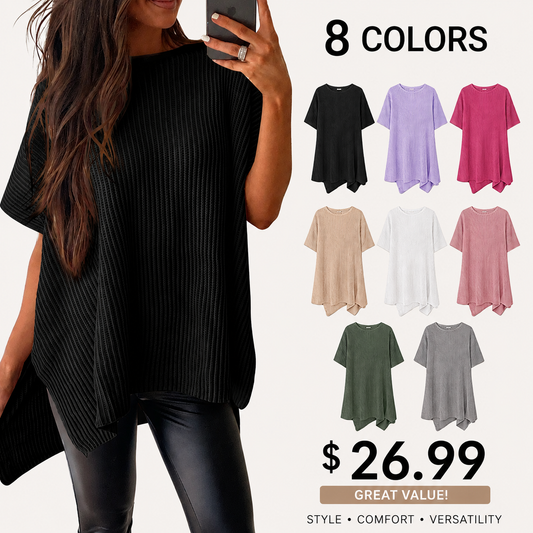 Women's Casual Oversized Solid Knit Pullover Sweater with Puff Short Sleeves