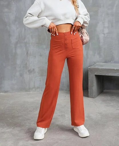 Women’s High-Waisted Stretch Pants – Comfortable Straight-Leg Pants with Pockets