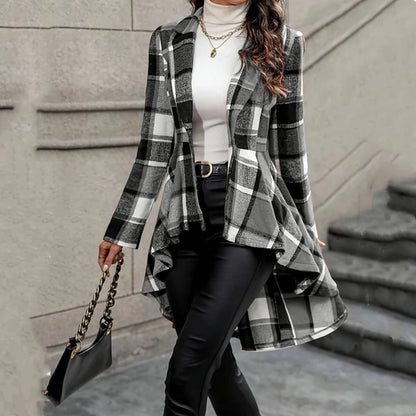 🔥 Limited-Time Sale | Women's Waist-Flattering Plaid Peplum Coat – Elegant High-Low Hem