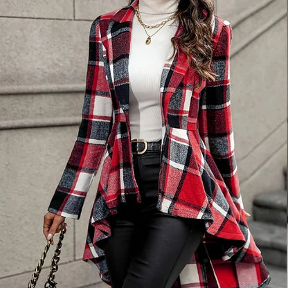 🔥 Limited-Time Sale | Women's Waist-Flattering Plaid Peplum Coat – Elegant High-Low Hem