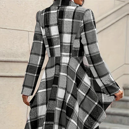 🔥 Limited-Time Sale | Women's Waist-Flattering Plaid Peplum Coat – Elegant High-Low Hem