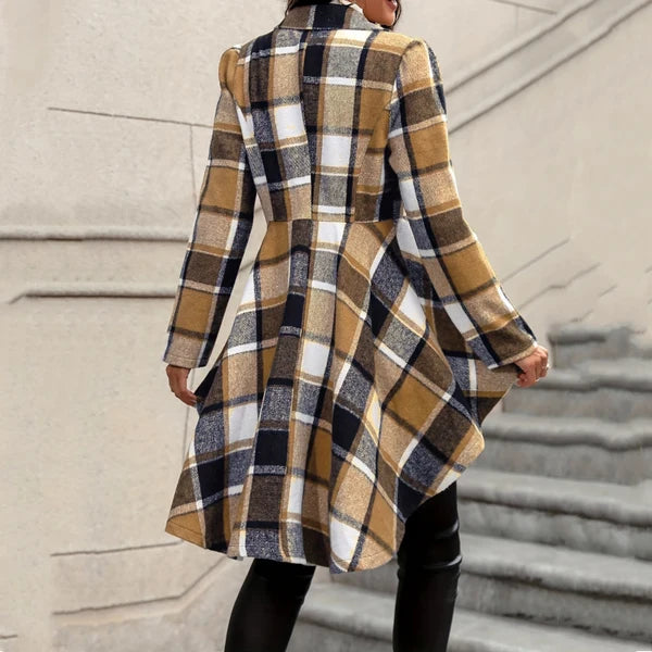 🔥 Limited-Time Sale | Women's Waist-Flattering Plaid Peplum Coat – Elegant High-Low Hem